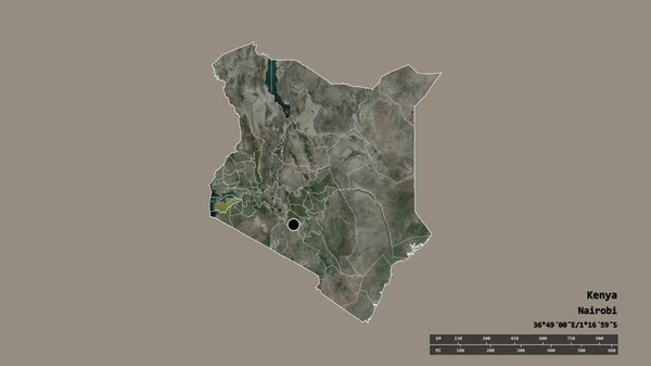 Desaturated Σχήμα Της Κένυας Πρωτεύουσα Κύρια Περιφερειακή Διαίρεση Και Την — Φωτογραφία Αρχείου