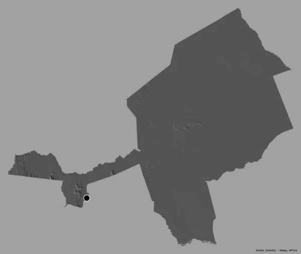 肯尼亚Isiolo县的形状 其首府以纯色背景隔离 Bilevel高程图 3D渲染 — 图库照片