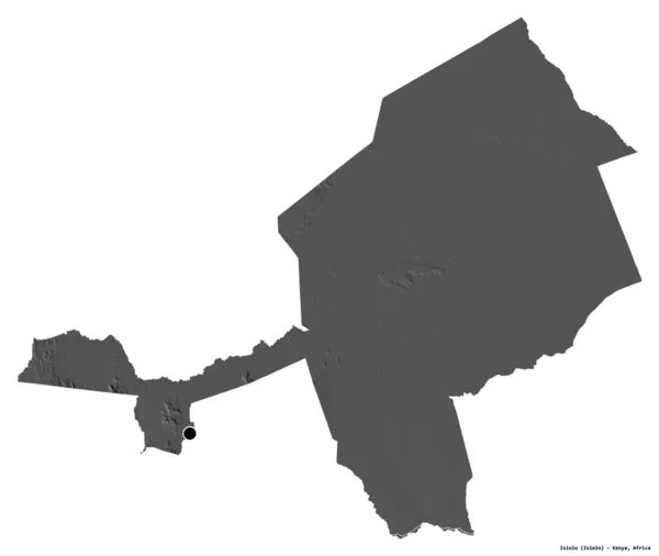 ケニアの郡イシオーロの形で その首都は白い背景に隔離されています 標高マップ 3Dレンダリング — ストック写真
