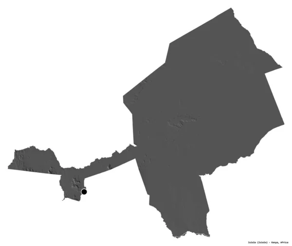 肯尼亚Isiolo县的形状 其首府被白色背景隔离 Bilevel高程图 3D渲染 — 图库照片