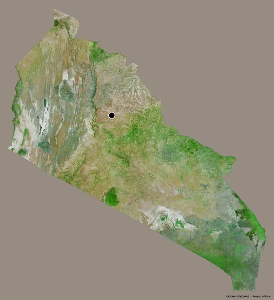 ケニアの郡であるカジアドの形は その首都はしっかりとした色の背景に隔離されています 衛星画像 3Dレンダリング — ストック写真