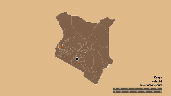 主な地域部門と分離カカメガ地域とケニアの荒廃した形 ラベル パターン化されたテクスチャの構成 3Dレンダリング — ストック写真
