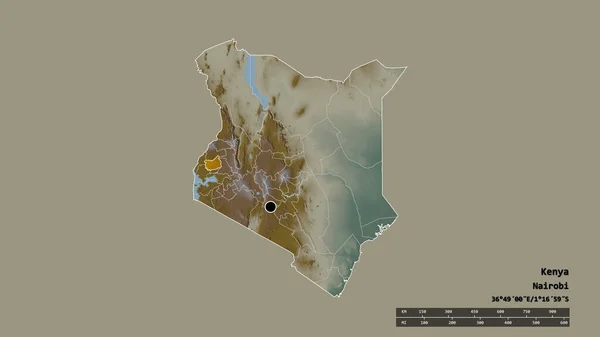 主な地域部門と分離カカメガ地域とケニアの荒廃した形 ラベル 地形図 3Dレンダリング — ストック写真