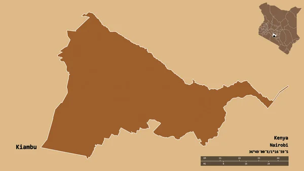 Kształt Kiambu Hrabstwa Kenii Stolicą Odizolowaną Solidnym Tle Skala Odległości — Zdjęcie stockowe