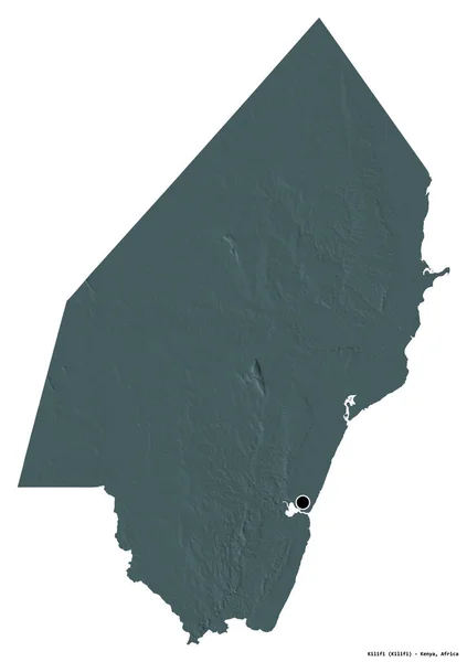 ケニアの郡キリフィの形で その首都は白い背景に隔離されています 色の標高マップ 3Dレンダリング — ストック写真