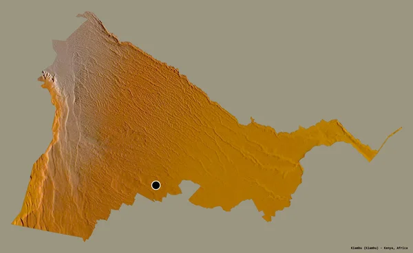 ケニアの郡キアンブの形で その首都はしっかりとした色の背景に隔離されています 地形図 3Dレンダリング — ストック写真