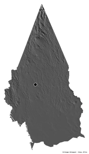 ケニアの郡キリニャガの形で その首都は白い背景に孤立しています 標高マップ 3Dレンダリング — ストック写真