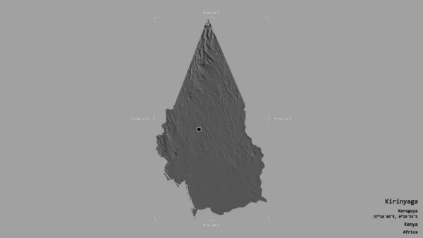 ケニアの郡キリニャガの地域は 洗練された境界線の箱にしっかりとした背景に隔離されています ラベル 標高マップ 3Dレンダリング — ストック写真