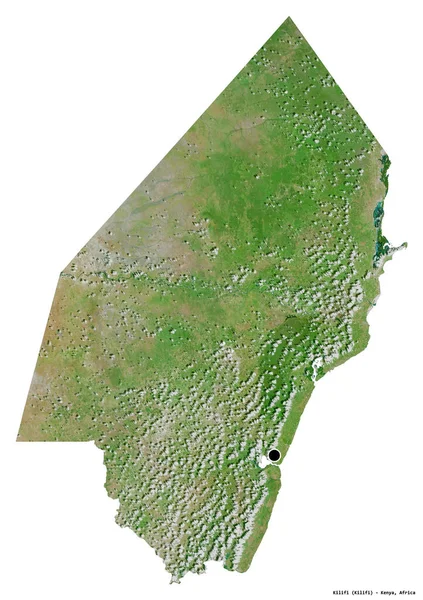 肯尼亚基里菲县的形状 其首府因白色背景而孤立 卫星图像 3D渲染 — 图库照片