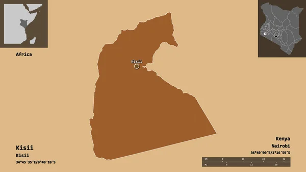 Kenya Nın Kisii Ilçesi Başkenti Uzaklık Ölçeği Gösterimler Etiketler Desenli — Stok fotoğraf