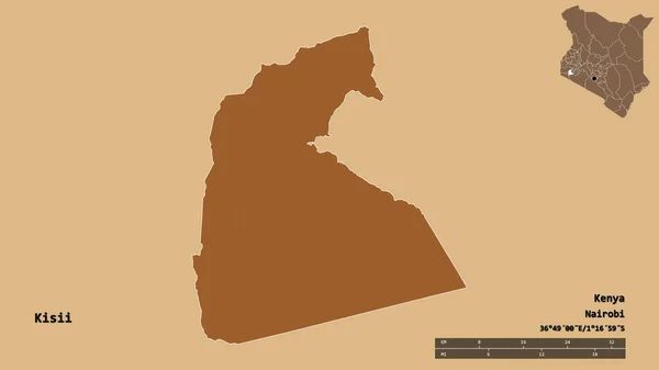ケニアの郡キジイの形は その資本がしっかりとした背景に隔離されています 距離スケール リージョンプレビュー およびラベル パターン化されたテクスチャの構成 3Dレンダリング — ストック写真