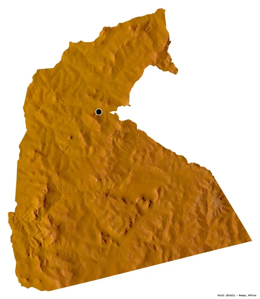 Форма Киси Графства Кения Столицей Изолированы Белом Фоне Топографическая Карта — стоковое фото