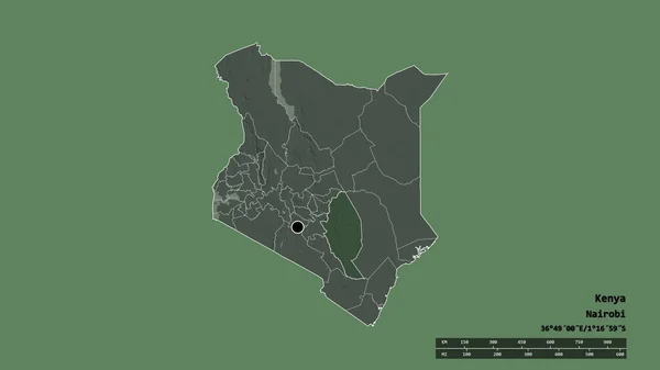 Desaturerad Form Kenya Med Dess Huvudstad Huvudsakliga Regionala Indelning Och — Stockfoto