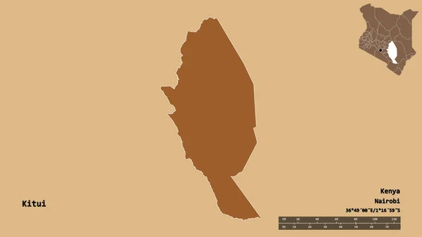 Форма Кітуї Графства Кенія Столицею Ізольованою Твердому Тлі Масштаб Відстаней — стокове фото