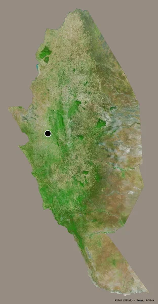 ケニアの県キトゥイ県の形で その首都はしっかりとした色の背景に隔離されています 衛星画像 3Dレンダリング — ストック写真