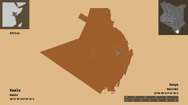 Shape Kwale Grafschaft Kenia Und Seine Hauptstadt Entfernungsskala Vorschau Und — Stockfoto
