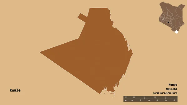 肯亚的夸莱县的形状 其首府在坚实的背景上与世隔绝 距离尺度 区域预览和标签 图形纹理的组成 3D渲染 — 图库照片