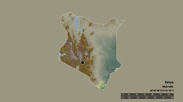 主要な地域部門と分離されたクワレ地域とケニアの荒廃した形 ラベル 地形図 3Dレンダリング — ストック写真