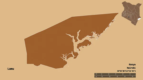 Forma Lamu Condado Quênia Com Sua Capital Isolada Fundo Sólido — Fotografia de Stock