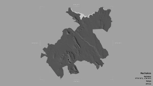 ケニアの郡マチャコス Machakos の地域は 洗練された境界線の箱の中にしっかりとした背景に隔離されている ラベル 標高マップ 3Dレンダリング — ストック写真