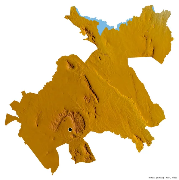 ケニアの郡マチャコスの形で その首都は白い背景に孤立しています 地形図 3Dレンダリング — ストック写真