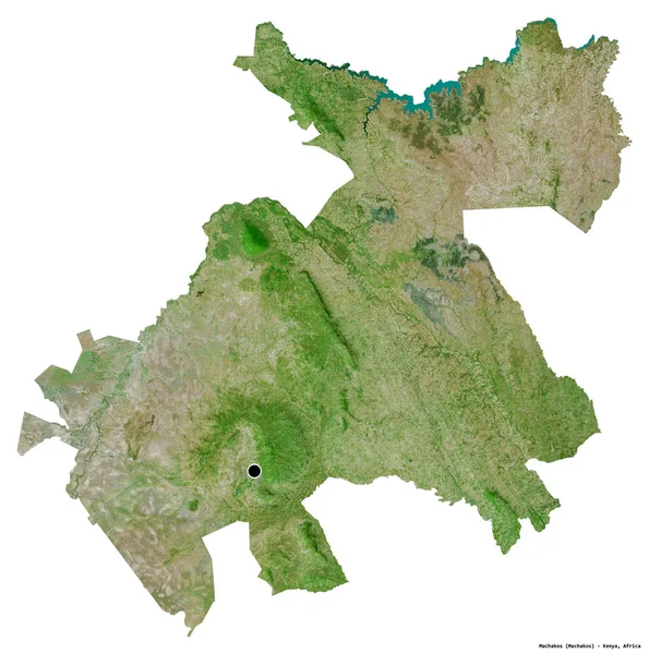 肯尼亚马查科斯县的形状 其首府因白色背景而孤立 卫星图像 3D渲染 — 图库照片