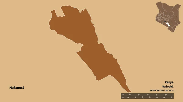 Forma Makueni Condado Kenia Con Capital Aislada Sobre Fondo Sólido —  Fotos de Stock