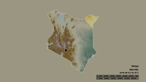 主要な地域部門と分離マンデラ地域とケニアの荒廃した形 ラベル 地形図 3Dレンダリング — ストック写真