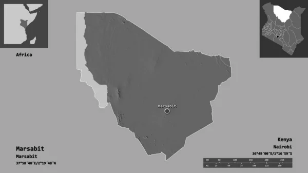 Shape Marsabit Condado Kenia Capital Escala Distancia Vistas Previas Etiquetas — Foto de Stock