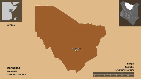 Forma Marsabit Contea Del Kenya Sua Capitale Scala Distanza Anteprime — Foto Stock