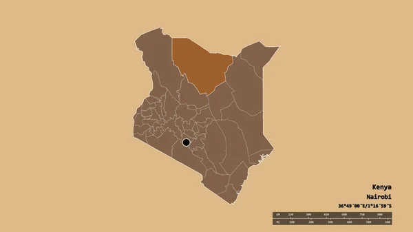 以首都 主要区域分部和分离的马萨比特地区为首都的肯尼亚的绝望面貌 图形纹理的组成 3D渲染 — 图库照片
