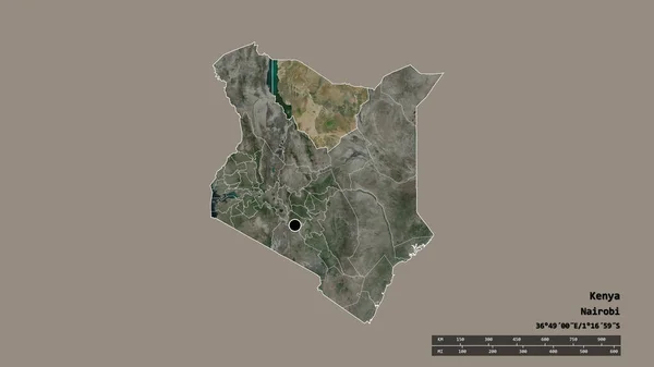 主要な地域部門と分離されたマルサビット地域とケニアの荒廃した形 ラベル 衛星画像 3Dレンダリング — ストック写真