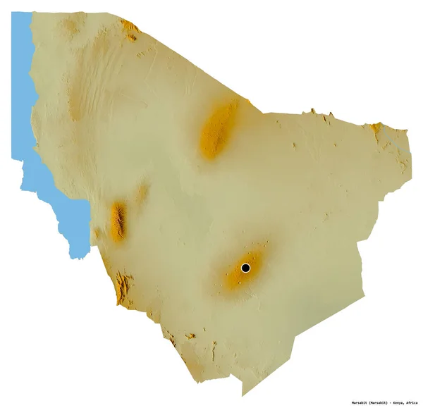 Kształt Marsabit Hrabstwa Kenii Stolicą Odizolowaną Białym Tle Mapa Pomocy — Zdjęcie stockowe