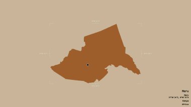 Meru bölgesi, Kenya ilçesi, jeoreferatlı bir sınır kutusunda sağlam bir arka planda izole edilmiş. Etiketler. Desenli dokuların bileşimi. 3B görüntüleme