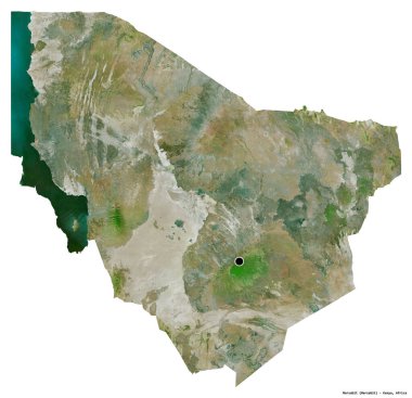 Kenya 'nın Marsabit ilçesi, başkenti beyaz arka planda izole edilmiştir. Uydu görüntüleri. 3B görüntüleme