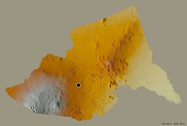 Kenya 'nın Meru ilçesi, başkenti katı renk arkaplanı ile izole edilmiştir. Topografik yardım haritası. 3B görüntüleme