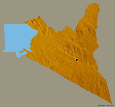 Kenya 'nın Migori ilçesi, başkenti katı renk arkaplanı ile izole edilmiştir. Topografik yardım haritası. 3B görüntüleme