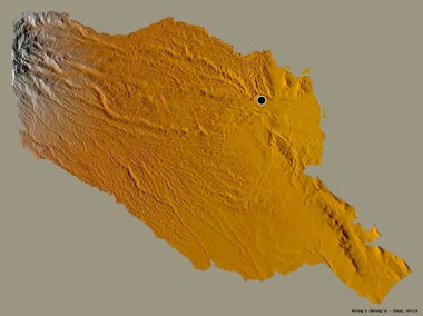 Kenya 'nın Murang' a ilçesi, başkenti katı renk arkaplanı ile izole edilmiştir. Topografik yardım haritası. 3B görüntüleme