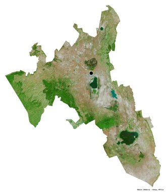 Kenya 'nın Nakuru ilçesi, başkenti beyaz arka planda izole edilmiştir. Uydu görüntüleri. 3B görüntüleme