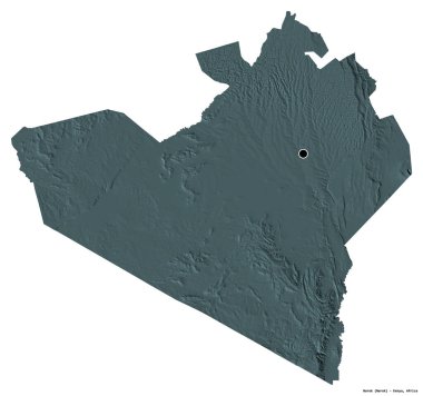 Kenya 'nın Narok ilçesi, başkenti beyaz arka planda izole edilmiştir. Renkli yükseklik haritası. 3B görüntüleme