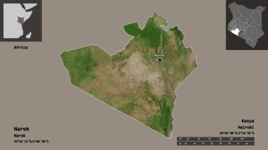 Kenya 'nın Narok ilçesi ve başkenti. Uzaklık ölçeği, ön gösterimler ve etiketler. Uydu görüntüleri. 3B görüntüleme
