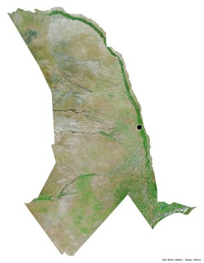 Kenya 'nın başkenti Tana Nehri' nin beyaz arka planda izole edilmiş hali. Uydu görüntüleri. 3B görüntüleme