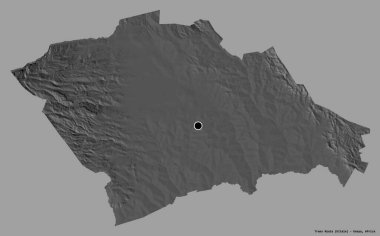 Kenya 'nın Trans Nzoia ilçesi. Başkenti koyu renk arka planda izole edilmiş. Çift seviyeli yükseklik haritası. 3B görüntüleme
