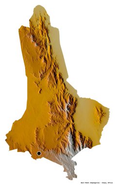 Kenya 'nın başkenti West Pokot' un beyaz arka planda izole edilmiş hali. Topografik yardım haritası. 3B görüntüleme