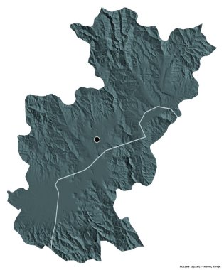Kosova 'nın Gnjilane semti, başkenti beyaz arka planda izole edilmiş durumda. Renkli yükseklik haritası. 3B görüntüleme
