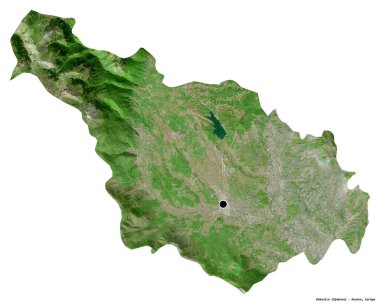 Kosova 'nın Akovica semti, başkenti beyaz arka planda izole edilmiş durumda. Uydu görüntüleri. 3B görüntüleme