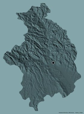 Kosova 'nın Kosovska Mitrovica semti, başkenti sağlam bir renk zeminine sahip. Renkli yükseklik haritası. 3B görüntüleme