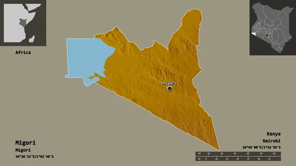 Forma Migori Contea Del Kenya Sua Capitale Scala Distanza Anteprime — Foto Stock