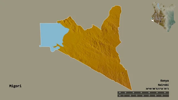 Форма Мигори Графства Кения Столицей Изолированы Прочном Фоне Дистанционный Масштаб — стоковое фото