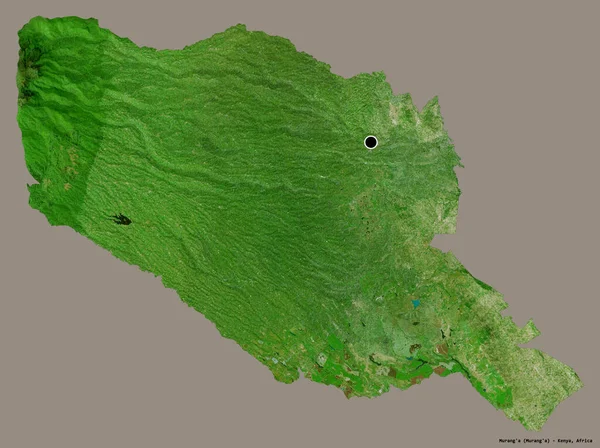 肯尼亚穆朗县的形状 其首府被隔离在纯色的背景下 卫星图像 3D渲染 — 图库照片